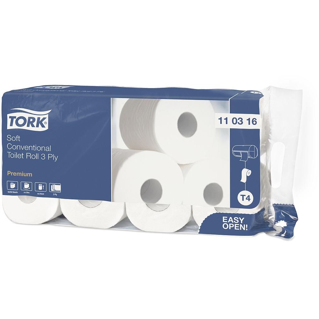 Tork Traditioneel Toiletpapier 3-laags Wit 250 Vel T4 Premium 9x8 rollen